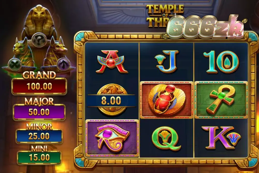 Tampilan visual slot Temple of Three dengan tema dewa Mesir